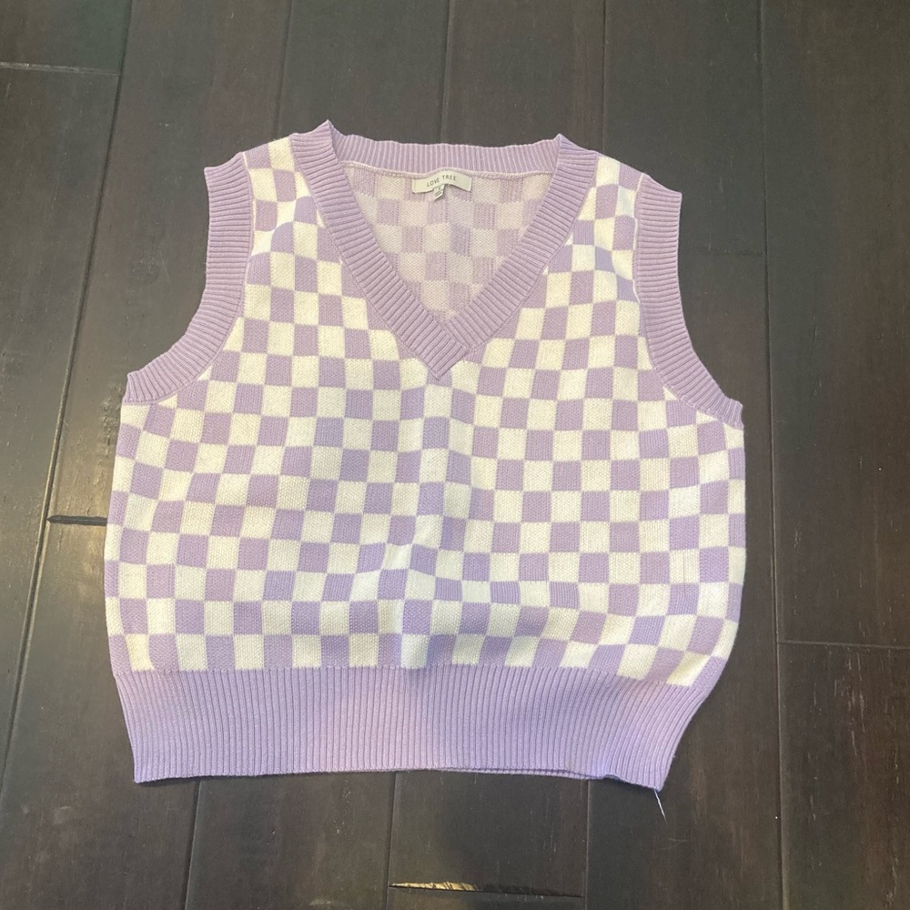 Checkered Love Tree Sweater Vest